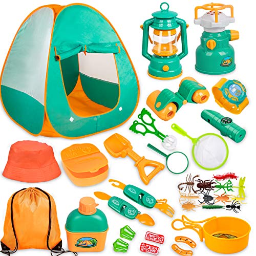 Meland Kids Camping Set with Tent 24pcs - Camping Gear Tool Pretend Play Set for Toddlers Kids Boys Girls Outdoor Toy Birthday Gift