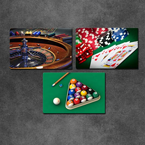 Artsbay 3 Pieces Canvas Wall Art Poker Billiards Darts Roulette Wheel Artwork Picture Cacino Game Poster Print Leisure Sport Painting for Game Room Pub Club Bar Decor Stretched