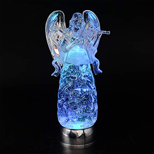 DRomance LED Light Up Angel Figurine Battery Operated with 6H Timer, Tricolor Changing Swirling Glitter Angel Water Lamp Christmas Home Decoration Snow Globe(11 Inches, Violin)