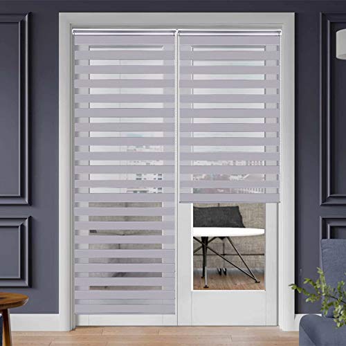 SEEYE Zebra Shade Blinds Horizontal Window Curtain Day and Night Blind Dual Layer Shades Easy to Install 37.4' x 90', Grey