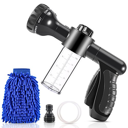 VOLADOR Foam Sprayer, Garden Hose Spray Nozzle Car Wash Foam Gun with 100cc Bottle, Snow Foam Lance with Washing Mitt, 8 Spray Patterns Foam Blaster for Car Washing, Plants Watering and Pets Showering