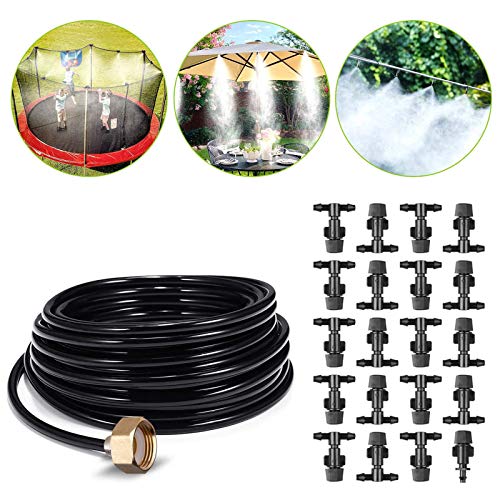 Misting Cooling System Outdoor Misters Automatic Plant Watering System 8x5MM 65.6FT (20M) Misting Line 20 Mist Nozzles 3/4 Inch Brass Threaded Adapter for Patio Garden Greenhouse Umbrellas Trampoline