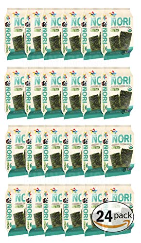 Organic Kimnori Seasoned Roasted Seaweed Snacks - 4g X 24 Pack Net 3.36 oz (96g) Kim Nori - 24 Individual Packs (Sea-Salt)