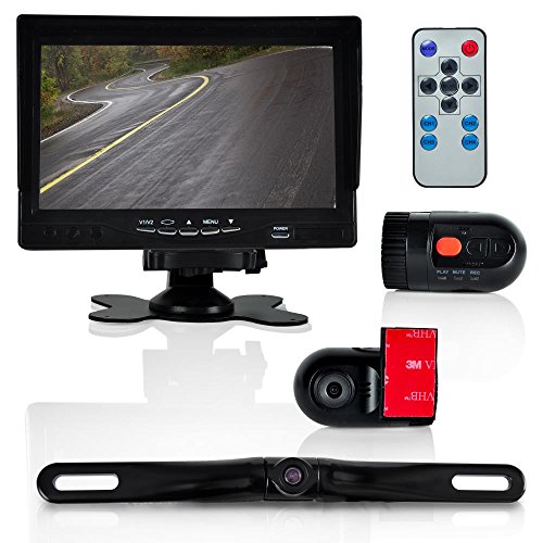 Pyle Dash Cam Car Recorder - Front & Rear View Camera 7 Inch Monitor Windshield Mount Full Color HD 1080p DVR Video Security Camcorder for Vehicle - PiP Night Vision Audio Record Micro SD (PLCMDVR72)