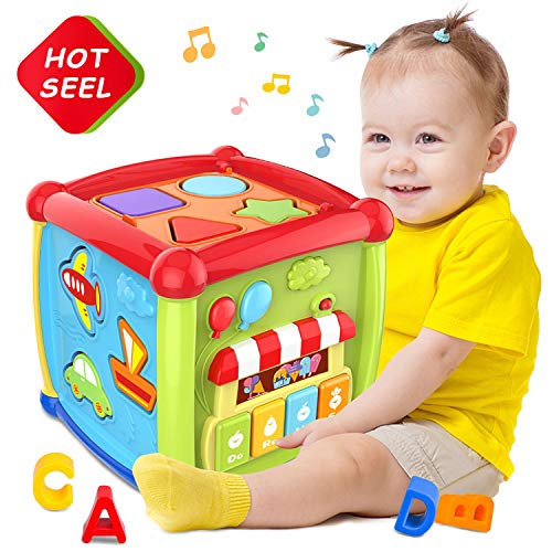 6 in 1 Multipurpose Activity Cube Baby Toys 12-18 Month Baby Toys 6 12 Month Musical Color Shape Sorter Toy Gift for 1 2 3 Years Old Boys Girls Kids Toddler