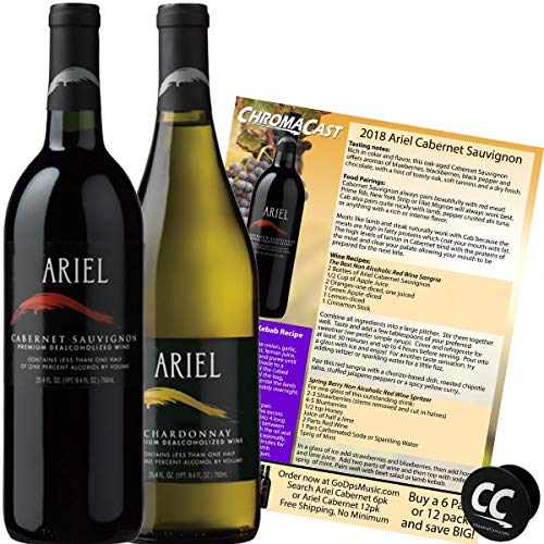 Ariel Cabernet & Chardonnay Non-Alcoholic Red & White Wine Experience Bundle with Chromacast Pop Socket, Seasonal Wine Pairings & Recipes, 2 Pack
