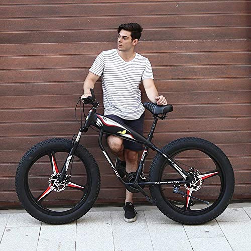 Fat Tire Mountain Bikes, Cool Fat Tire Men Women Bicycle Road Bike 17-Inch/Medium High-Tensile Aluminum Frame, 21-Speed, 26-inch Wheels Outdoor Bicycles (Black, US Direct)