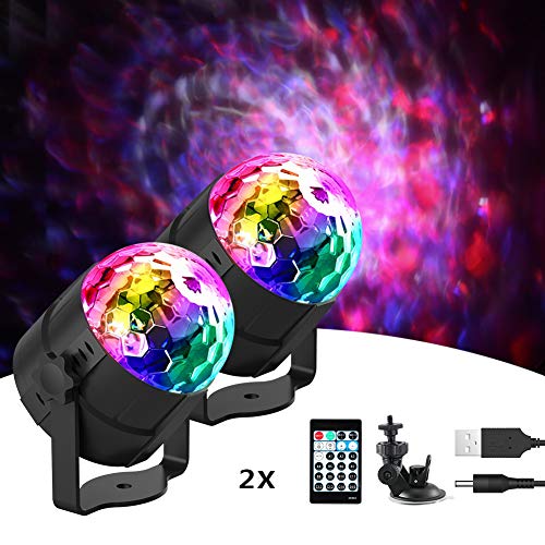 [Newest Version] Delicacy Disco Ball Party Lights Sound Activated Ocean Wave LED Strobe Light,15 Colors DJ Lights with Remote Control for Home Parties Birthday Wedding Club [2-Pack]