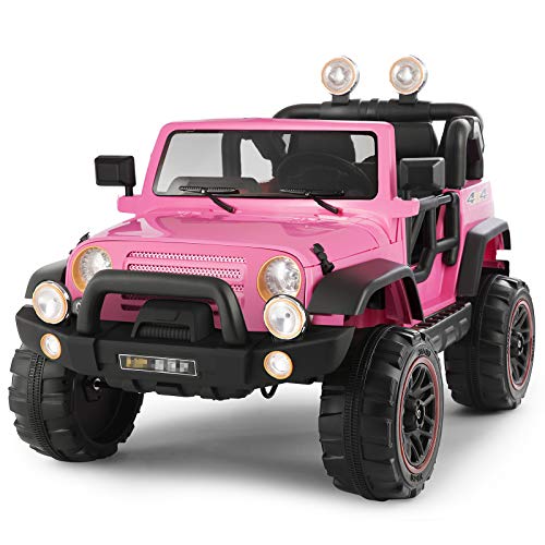 Fitnessclub Electric Cars for Kids, 12V Powered Kids Ride On Car with 2.4 GHZ Bluetooth Remote Control, LED Lights, MP3 Player, 3 Speeds, Waterproof Cover (Pink2)