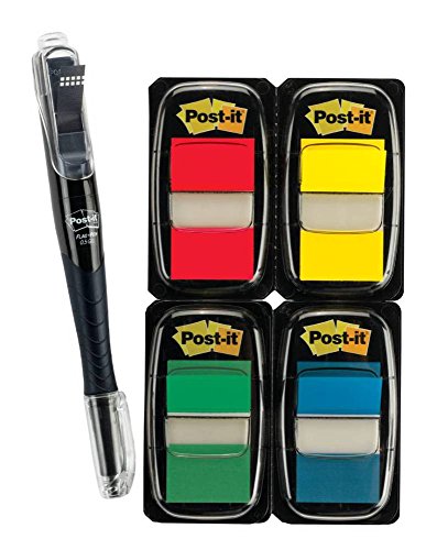 Post-it Flags Value Pack with Free Flag + Highlighter, Assorted Primary Colors, 1 in Wide, 50 tabs per Dispenser, 4-Dispensers (680-RYBGVA), 200 Flags with Highlighter