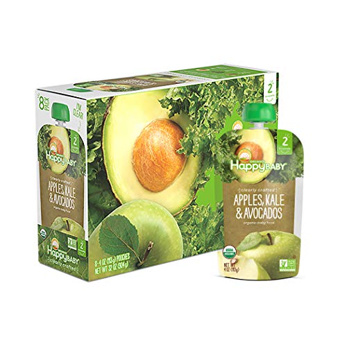 Happy Baby Organic Clearly Crafted Stage 2 Baby Food, Apples, Kale and Avocadoes, 4 Ounce (8 Count)