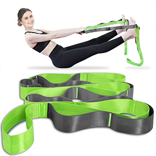 Onory Yoga Strap Stretch Straps for Physical Therapy with Exercise Booklet & Carry Bag Non-Elastic Multi Loops (Green+Grey)