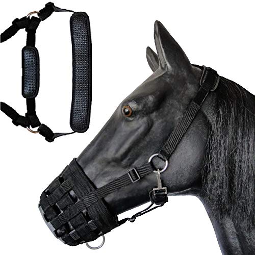 Prairie Horse Supply Deluxe Comfort Lined Grazing Muzzle, Heavy Duty Waffle Neoprene with Chin and Neck Pads, (Pony)