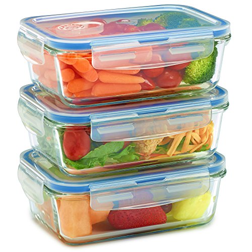 Glass Meal Prep Containers for Food Storage and Prep w/Snap Locking Lids (3|6|18PK) Airtight & Leak Proof - BPA Free - Oven, Dishwasher, Microwave, Freezer Safe - Odor and Stain Resistant