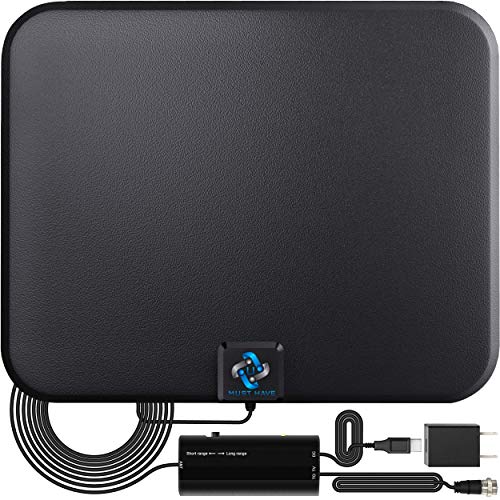 U MUST HAVE Amplified HD Digital TV Antenna Long 200+ Miles Range - Support 4K 1080p Fire tv Stick and All Older TV's - Indoor Smart Switch Amplifier Signal Booster - 18ft Coax HDTV Cable/AC Adapter