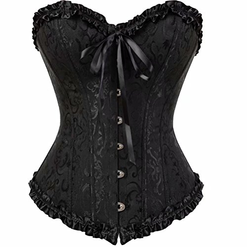 Womens Corsets and Bustiers Floral with Lace Trim Overbust Waist Cincher Plus Size Black L