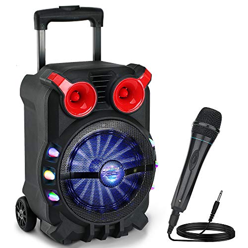 Portable Karaoke Machine for kids and adult, MicPioneer Bluetooth PA System with Microphones and LED Light, Powered PA System for Party, Church, Wedding. Great gift idea for Christmas and Birthday.