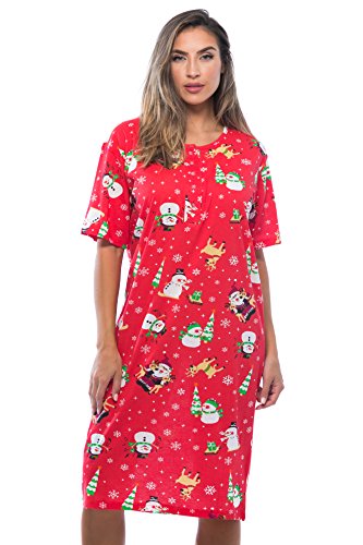 Just Love 4360-10003-2X Short Sleeve Nightgown Sleep Dress for Women Sleepwear, Red - Holiday Friends, 2X Plus