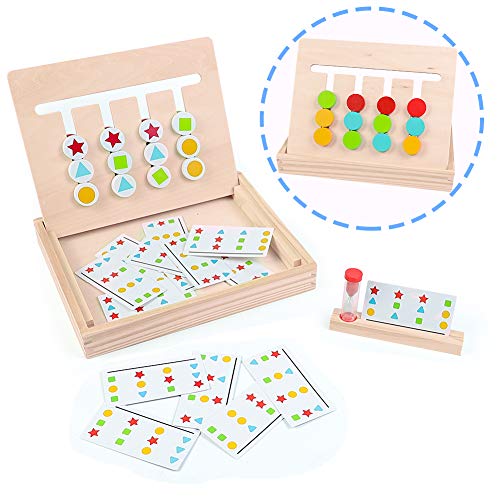 Fajiabao Wooden Montessori Toys Color Shape Sorting Logic Board Games Maze Slide Puzzle Board Kids Autism Toy Developmental Early Learning Trays Birthday Gifts for Children Boys Girls