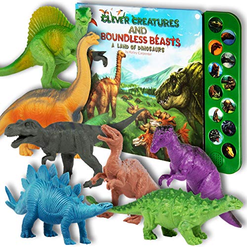 Li'l-Gen Dinosaur Toys for Boys and Girls 3 Years Old & Up - Realistic Looking 7' Dinosaurs, Pack of 12 Animal Dinosaur Figures with Dinosaur Sound Book (Dinosaur Set with Sound Book)