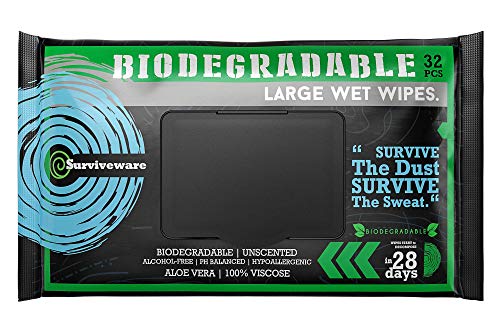 Surviveware Biodegradable Wet Wipes Large Pack - Rinse Free Shower Wipes for Post Workouts, Camping, Backpacking, Outdoors and Hiking
