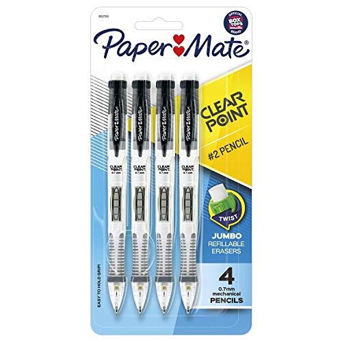 Papermate 1952700Paper Mate Clearpoint Mechanical Pencil, 0.7 mm, Black Barrel, Refillable, 4-pack