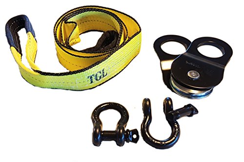 TGL 3 inch, 8 Foot Tree Saver, Tow Strap with 2-Pack D Ring Shackles and 10 Ton Snatch Block