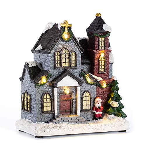 Christmas Church Village Lit House - LED Lighted Christmas Collectible Buildings 6 inch Battery Operated