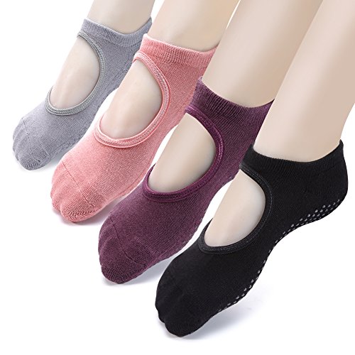 Yoga Socks Non Slip Skid Pilates Ballet Barre with Grips for Women Girls 4 Pack by Cooque (yoga socks-4 pack) ……