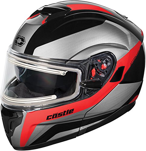 Castle X Atom SV Tarmac Electric Modular Snowmobile Helmet (2XL, Red)