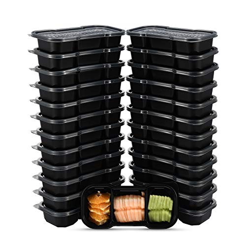 OTOR 25 Pack Meal Prep Containers Reusable Stackable Bento Boxes 3 Compartments with Clear Airtight Lids Food Grade Lunch Boxes Travel Containers BPA Free Dishwasher, Microwave, Freezer Safe 16OZ