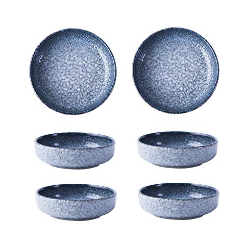 Japanese Style Classic Porcelain Side Dish Bowl Seasoning Dishes Soy Dipping Sauce Dishes-Set of 6-Blue