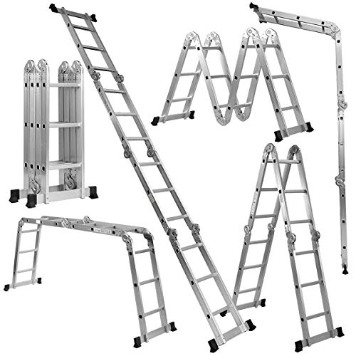 Giantex 7 in 1 Folding Extension Ladders, Multi Purpose Platform Extendable Scaffold Aluminum Step Ladder 330LB (12.5 Ft)