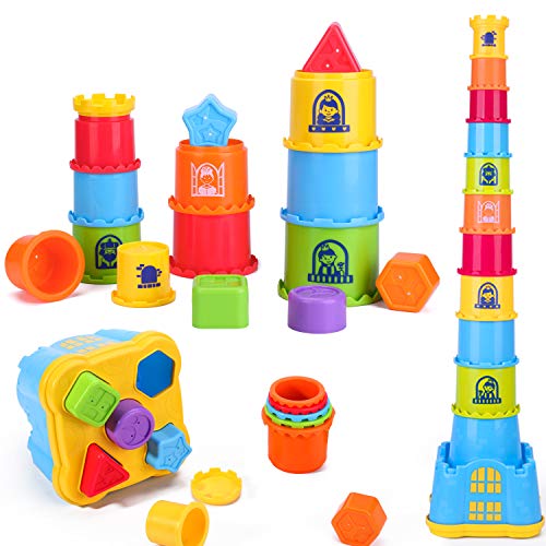 iPlay, iLearn Baby Stacking, Nesting and Sorting Cups, Counting Toys, Indoor, Outdoor, Bath, Beach, Educational Development Gift for 12, 18 Month, 1, 2, 3 Year Old Infant, Toddler, Boy, Girl, Kids