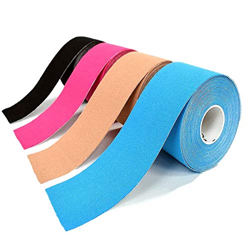 OBTANIM 4 Rolls Pack Waterproof Breathable Cotton Kinesiology Tape, Athletic Recovery Elastic Kneepad Muscle Pain Relief Knee Taping for Gym Fitness Running Tennis Swimming Football