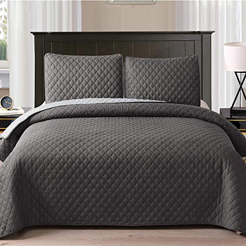 Exclusivo Mezcla Ultrasonic Reversible 3-Piece King Size Quilt Set with Pillow Shams, Lightweight Bedspread/Coverlet/Bed Cover - (Grey, 92'x104')