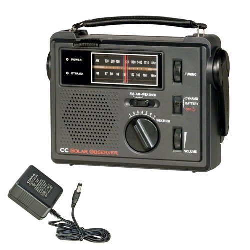 C. Crane CC Solar Observer Wind Up Solar Emergency Crank Radio with AM, FM, NOAA Weather, Built in LED Flashlight, Cellphone Charger and AC Adapter