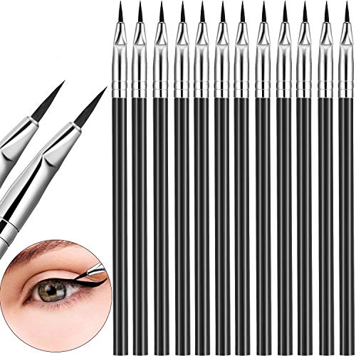 12 Pieces Angled Eyeliner Brush Tint Brush Gel Liquid Thin Makeup Tapered Brush Fine Bent Angle Lightweight for Quick Makeup Tool
