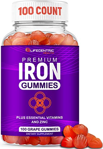 Iron Gummies for Adults & Kids | Biotin Zinc Vitamin B Folic Acid Vitamin Gummies | Vegan Non-GMO Gluten Free Blood Builder Anemia Supplements | Tasty Energy Boosting Iron Supplement for Women & Men