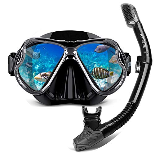 POPCHOSE Snorkel Set Silicone Snorkeling mask Set for Adults and Youth, Foldable Dry Top Snorkel Anti-Leak Anti-Fog Adjustable Diving Mask Gear Mesh Bag for Snorkeling, Diving, Swimming