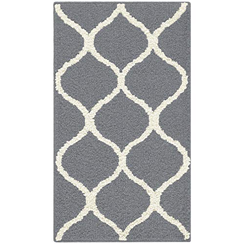 Maples Rugs Rebecca Contemporary Kitchen Rugs Non Skid Accent Area Carpet [Made in USA], 1'8 x 2'10, Grey/White