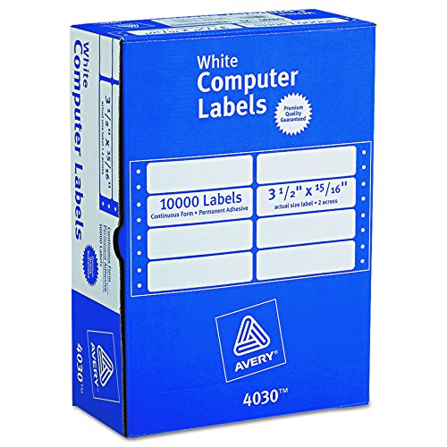 Avery Continuous Form Computer Labels for Pin-Fed Printers 3-1/2 x 15/16, Box of 10,000 (4030),White
