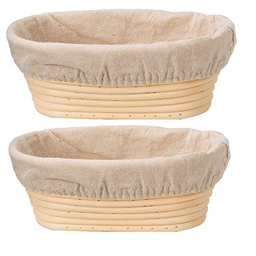 DOYOLLA Bread Proofing Baskets Set of 2 10 inch Oval Shaped Dough Proofing Bowls w/Liners Perfect for Professional & Home Sourdough Bread Baking