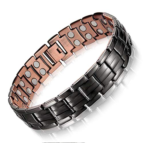 Feraco Magnetic Copper Bracelet for Men Arthritis Pain Relief 99.99% Solid Copper Jewelry Double Magnetic Bracelets, Black