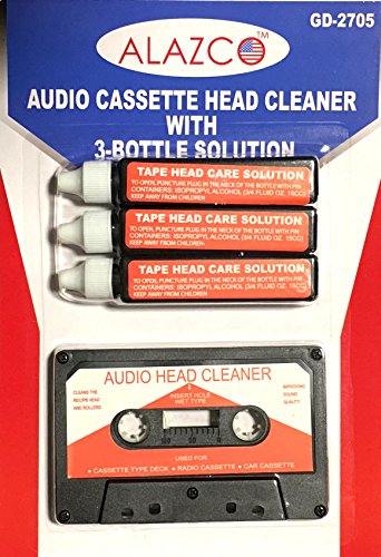 Audio Tape Cassette Head Cleaner w/ 3 Cleaning Fluids Care Wet Maintenance Kit by Alazco