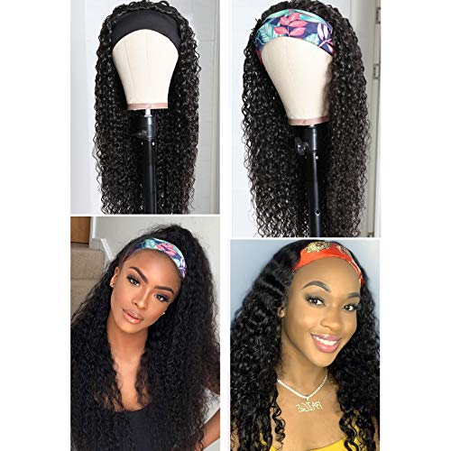 180% Density Headband Wig Kinky Curly Human Hair Wigs Original Queen None Lace Front Wigs for Black Women Deep Curly Machine Made Wigs Natural Color 20inch