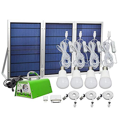 GVSHINE [30W Panel Foldable] Solar Panel Lighting Kit, Solar Home DC System Kit for Emergency, Hurricane, Power Outage with 4 USB Solar Charger LED Light Bulb and 5 Cellphone Charger/5V 2A Output