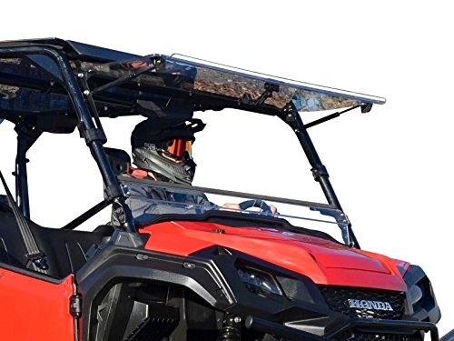 SuperATV Scratch Resistant Clear Flip Windshield for 2016+ Honda Pioneer 1000/1000-5 | Hard Coated on both sides for Extreme Durability | Can be Set to 3 Different Settings!