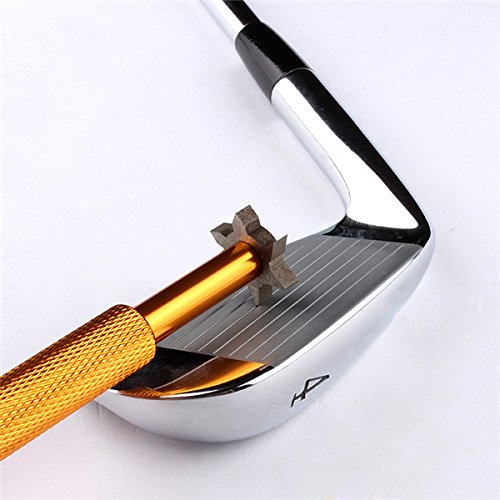 Groove Sharpener with 6 Heads 3U 3V - Golf Club Groove Sharpener, Re-Grooving Tool and Cleaner - Perfect Tool for All Irons - Pitching, Sand, Lob, Gap, and Approach Wedges and Utility Clubs (Gold)