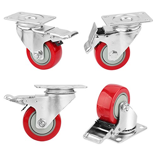 3' Caster Wheels, PRITEK Heavy Duty Plate Casters with 360° Swivel and Lockable Top Plate No Noise Rubber Base Ball Fit for Furniture Industrial Table Cabinet Shelves (bearing 200lb each, set of 4)